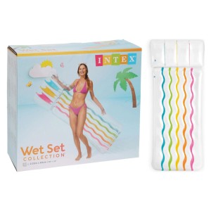 Intex Regenbogen-Luftmatratze, 203x84cm, mit bunten Wellenstreifen und Kopfkissen. Robustes Vinyl für Pool, Strand, See.