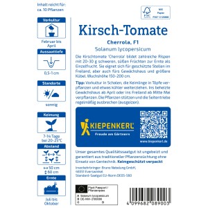 Kiepenkerl Tomaten Cherrola F1-Hybride Samenpackung mit Infos zu Anbau und Ernte.
