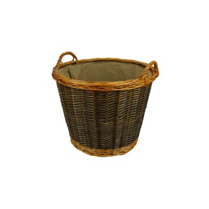 Runder, brauner Valo Weidenkorb (Ø 50 cm) mit Juteeinlage für Kaminholz.
