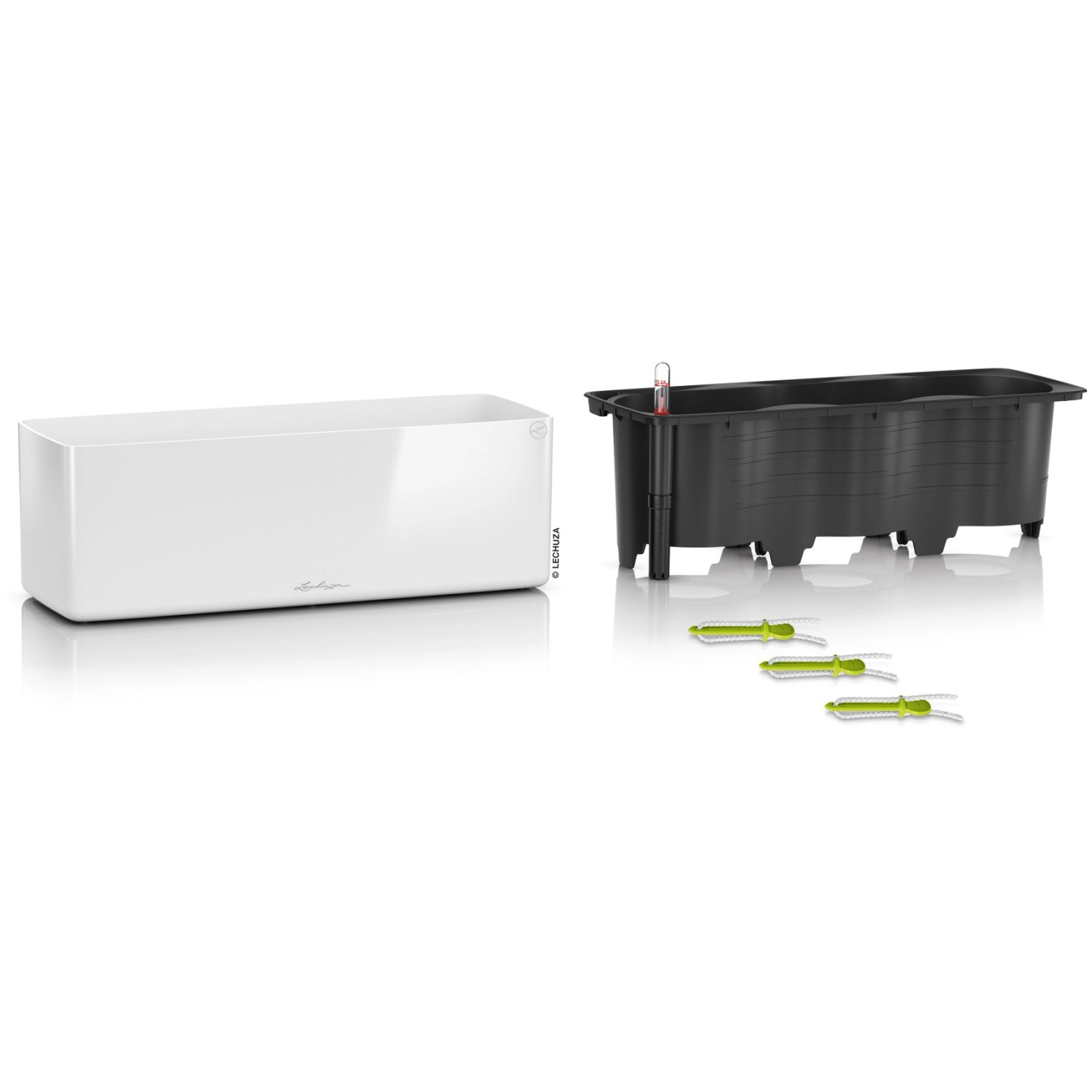 Lechuza Cube Glossy Triple, weißes Pflanzgefäß mit Bewässerungssystem, 40x14 cm.