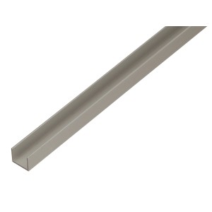 Silbernes U-Profil aus Aluminium, 15x22x1000 mm, ideal für Baukonstruktionen und Maschinen.