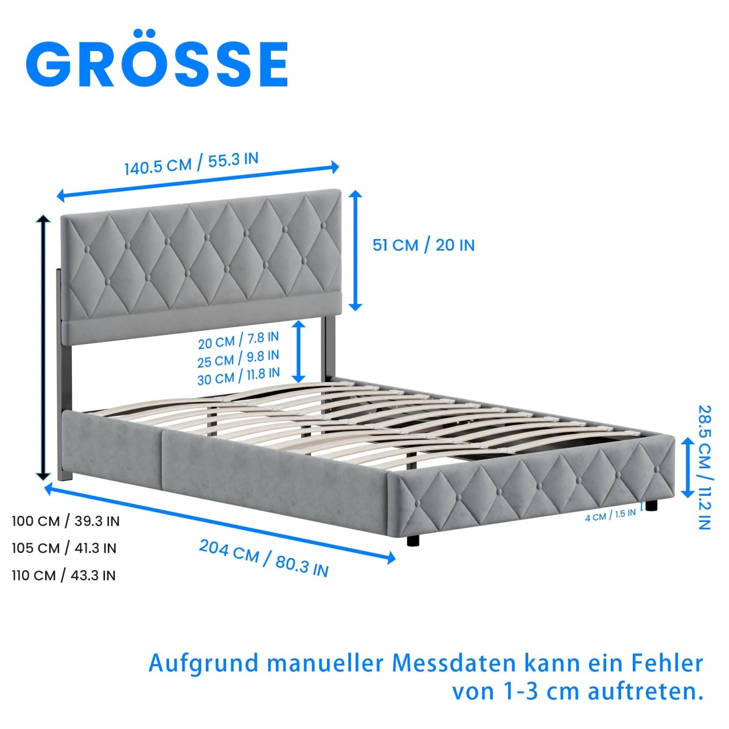 okwish Einzelbett mit Stauraumbett Kopfteil Jugendzimmer mit Matratze 140 x 200 cm cm Hellgrau_4