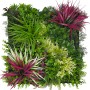 Jangal Wandpaneel Modular Wall Vivid Bloom, 52x52 cm, mit dichtem Grün und roten Kunstpflanzen.
