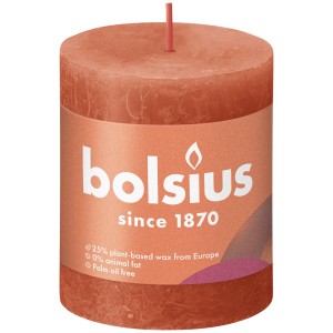 Bolsius Rustik-Kerze Shine, 80/68 mm, herbstliches Orange. Stumpenkerze für gemütliche Stunden.