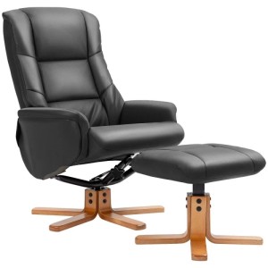HOMCOM Relaxsessel mit Hocker Liegefunktion Wippfunktion Kunstleder Schwarz