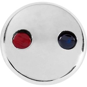 Verchromter Indexpunkt für Gallinas Wannenarmatur mit rot-blauer Markierung.