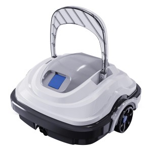 Akku-Poolroboter Orca 45 CL in Weiß/Grau mit transparentem Griff für die Poolbodenreinigung.