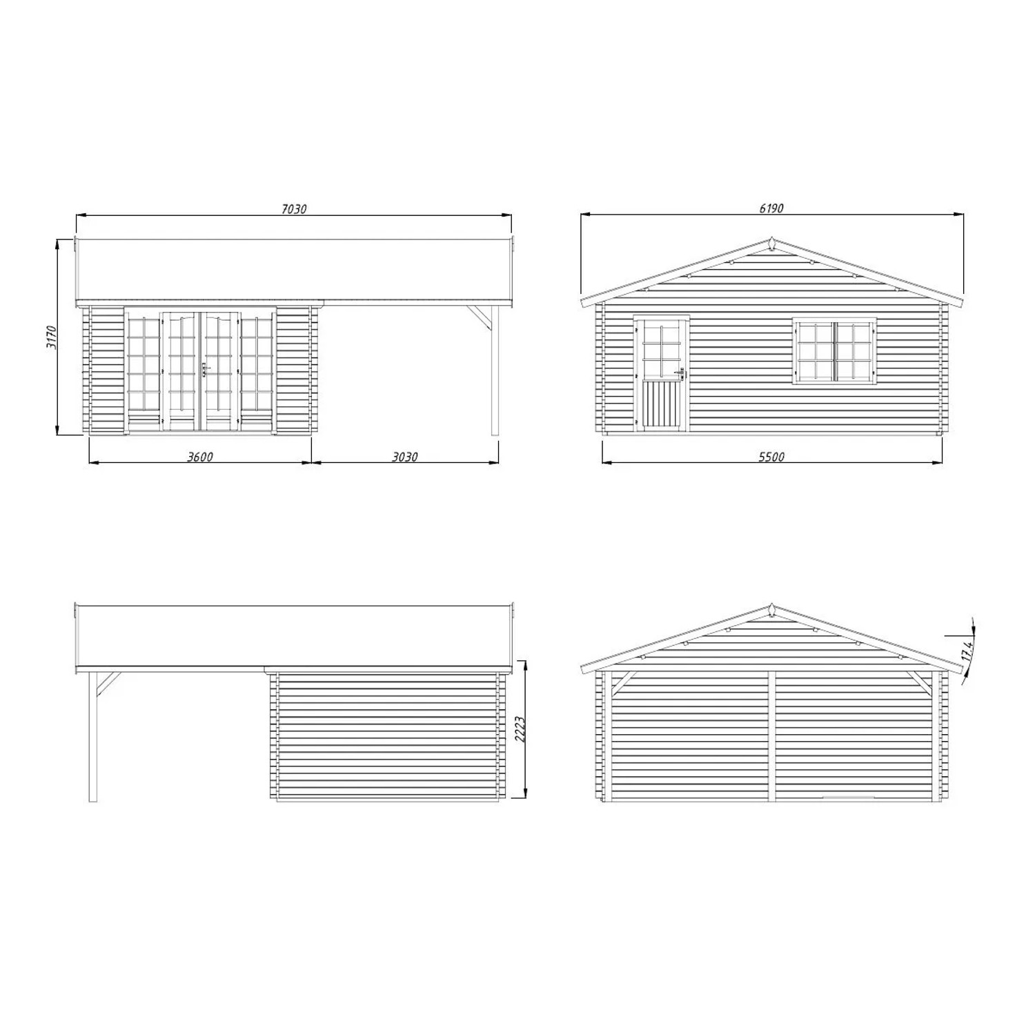 Palmako Gartenhaus Irene 653 x 550 cm Lackiert Dunkelgrau-Weiß FSC®_2