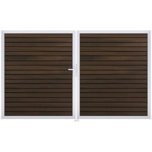 GroJa Steckzaun-Tor Solid-Rhombus 2-flg. EV1 DIN Links Walnuss Co-Extrudiert