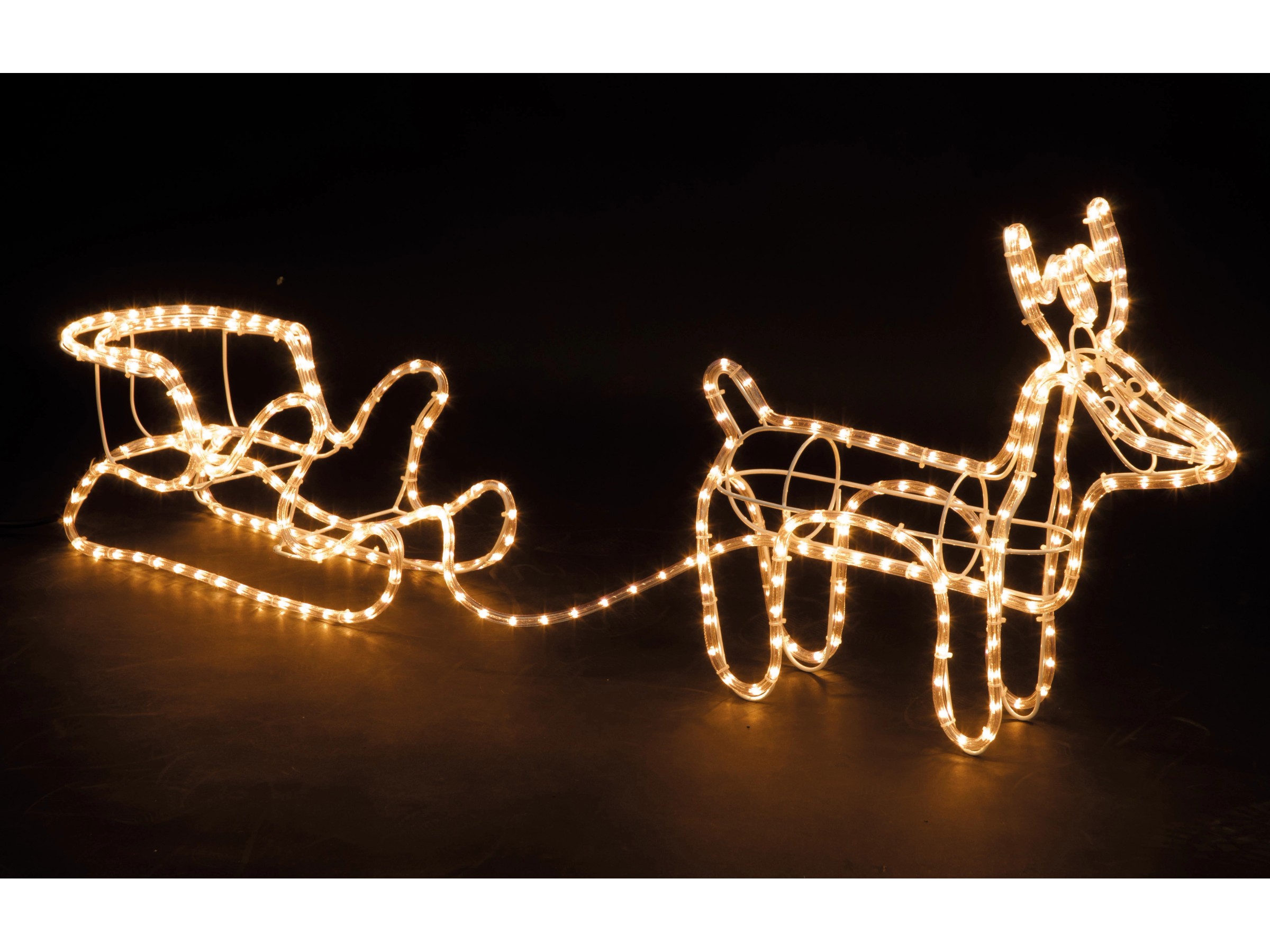 Bonetti LED Rentier Mit Schlitten – 11 M Lichterschlauch, 264 LEDs, Warm-weiß – Für Innen & Außen, 160x30x68 Cm