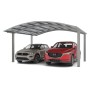 Ximax Carport Portoforte-60 M im Edelstahl-Look mit zwei geparkten Autos.