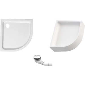 Ottofond Duschwannen-Set Viertelkreis, 90x90 cm, Weiß, mit Ablaufgarnitur und Duschwannenträger.