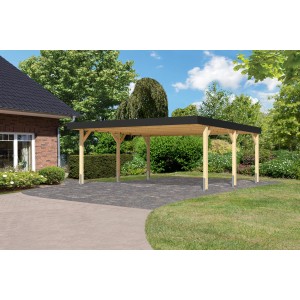 Karibu Doppelcarport Leimholz 1 Naturbelassen 246,5 x 528 x 462 cm
