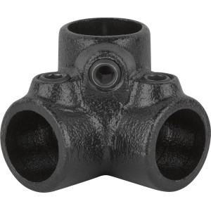 Schwarzes, mattes Dreiweg-Eckstück 90° für Stahlrohre (Ø 2,7 cm) zum Möbelbau.