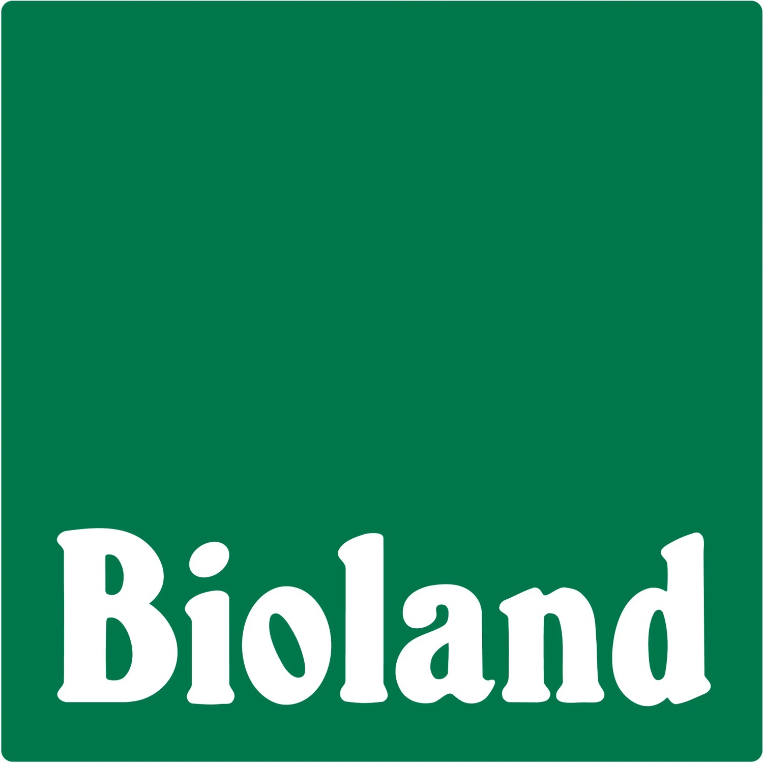 Bioland Logo auf grünem Hintergrund für Bio-Mandarinen-Minze.