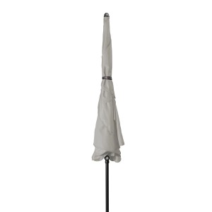 Zusammengefalteter, hellgrauer Doppler Balkonschirm Waterproof 118x218 cm mit Knickfunktion.