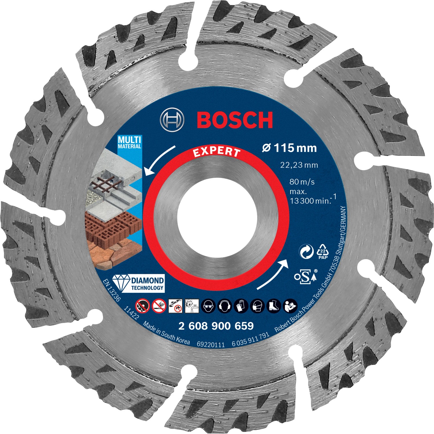 Bosch Expert Diamanttrennscheibe Multi Material, 115 mm Durchmesser für Winkelschleifer.