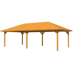 Holz-Pavillon Orleans 3, eiche hell lasiert, große Gartenlaube mit Holzpfosten und Dach.