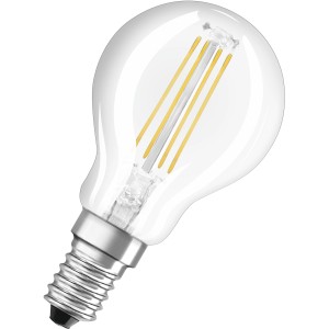 Osram LED-Leuchtmittel E14 Tropfenform, 4W, 5er Set. Klares Glas, warmweißes Licht.
