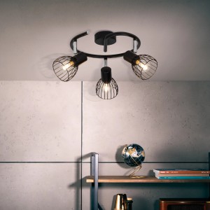 Schwarze, 3-flammige Brilliant Spotspirale Blacky mit schwenkbaren Köpfen. Ideal als Decken- oder Wandleuchte.