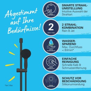 Grohe Vitalio Start 110 Brausegarnitur, schwarz matt, mit 2 Strahlarten und Quickfix-System.