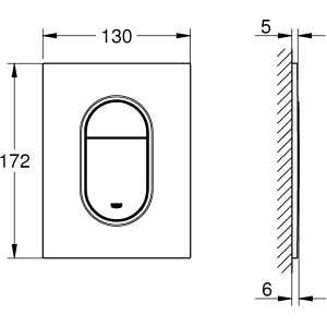 Technische Zeichnung: Grohe Arena Cosmopolitan S Drückerplatte, Chrom, Maße 130x172x5 mm.