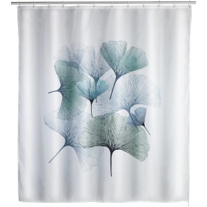 Wenko Anti-Schimmel Duschvorhang Ginkgo, Polyester, 180x200 cm, mit Ginkgo-Blätter Muster.