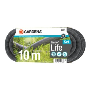 Gardena Liano Life Gartenschlauch-Set, 10 m, mit Brause und Zubehör.