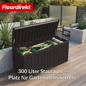 Floordirekt Gartenbox Holzoptik Wetterfest Auflagenbox Kissenbox Anthrazit 300 L