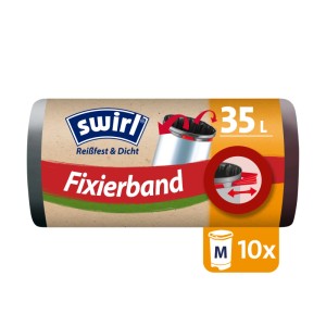 Swirl Fixierband-Müllbeutel 35 L, 10 Stück. Reißfeste Abfallsäcke mit praktischem Fixierband.