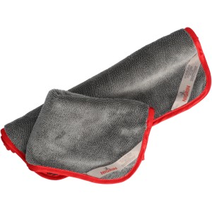 Nigrin Mikrofaser-Trockentücher, 2er-Pack, grau mit roter Umrandung. Autopflege für streifenfreie Trocknung.