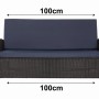 Marineblaues Gartenkissen-Set für 2-Sitzer Polyrattan-Gartensofa, 100x60x50 cm.