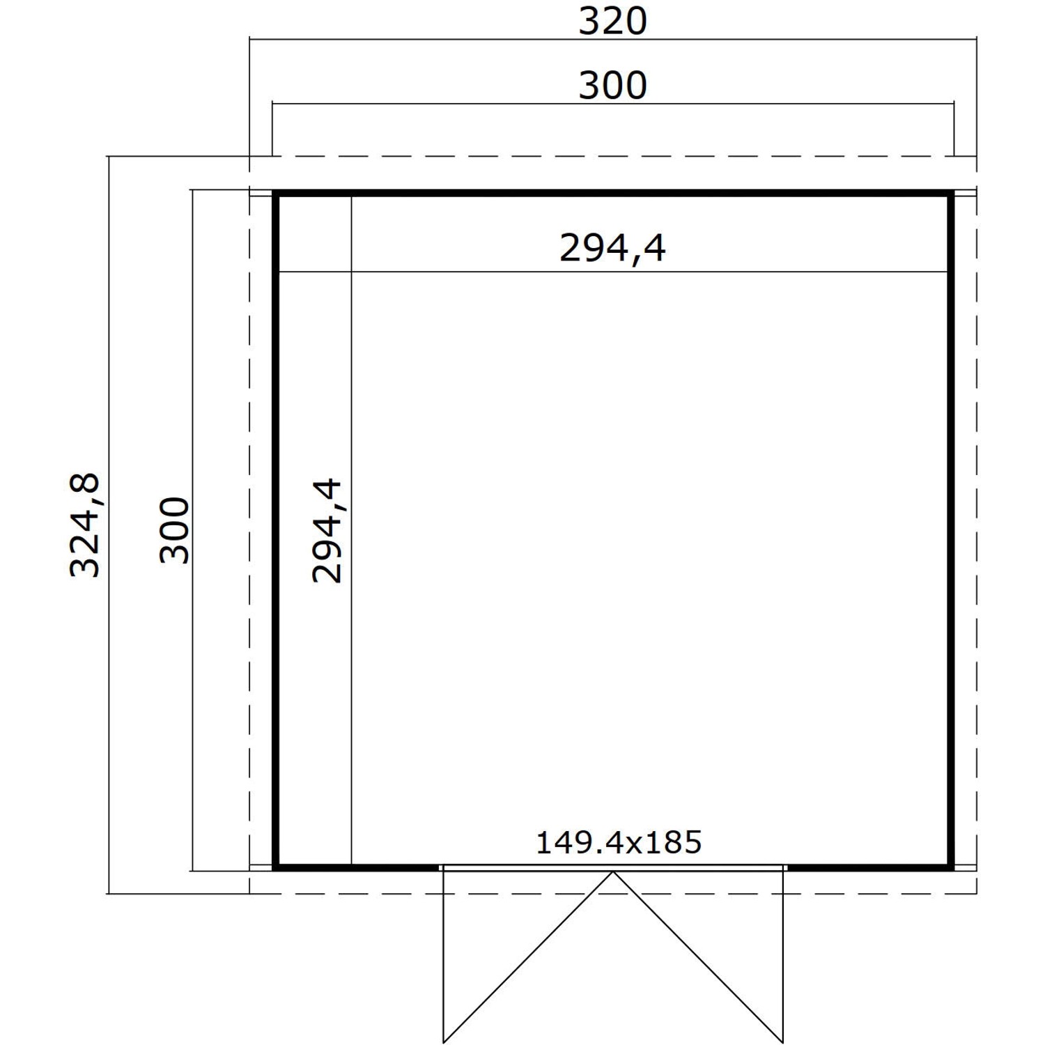 Grundriss Lasita Holz-Gartenhaus Zambezi 7: 320x324,8cm, naturbelassenes Gartenhaus.