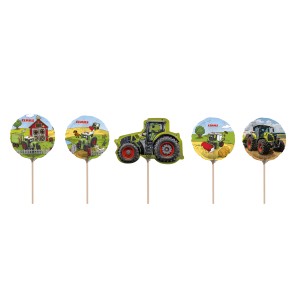 Mehrfarbige Happy People Mini Folienballons Claas, 5-fach sortiert, mit Traktor Motiven.