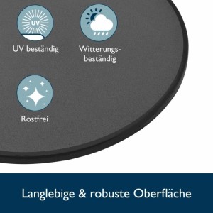 Detailaufnahme: Wetterfeste, graue Stehtischplatte von Beautissu Sylt, robust und langlebig.