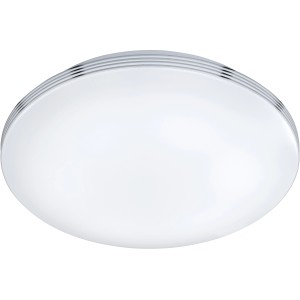 Chromfarbene LED-Deckenleuchte Apart von Trio, 41 cm Durchmesser, geeignet für Bad und Wohnraum.