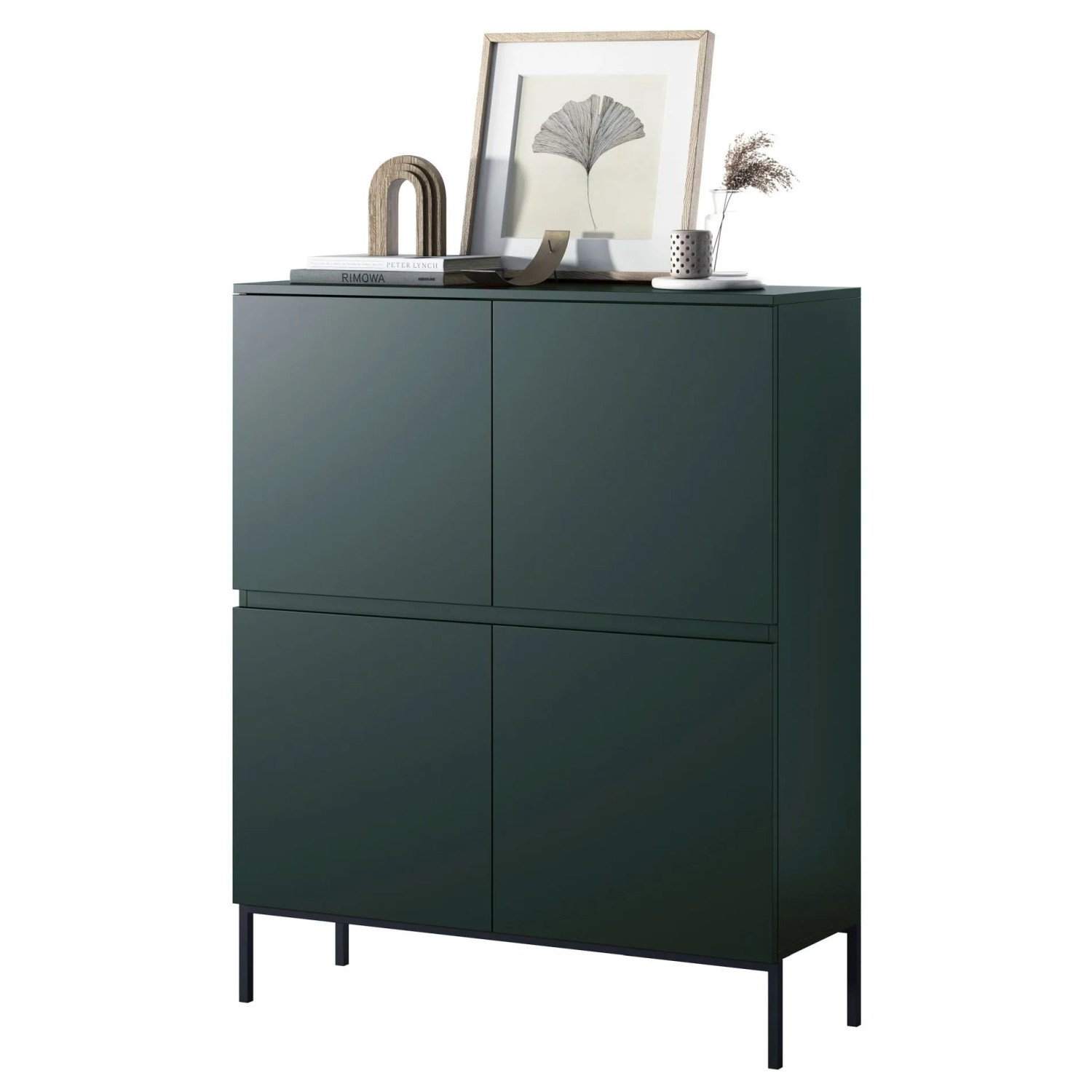 Selsey Highboard Bemmi 100 cm Hoch Dunkelgrün mit Schwarzen Beinen_7