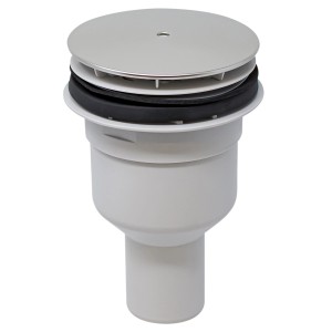 Schulte Ablauf senkrecht für extra-flache Duschwannen, Siphon mit Chrom-Abdeckung und Haarsieb.