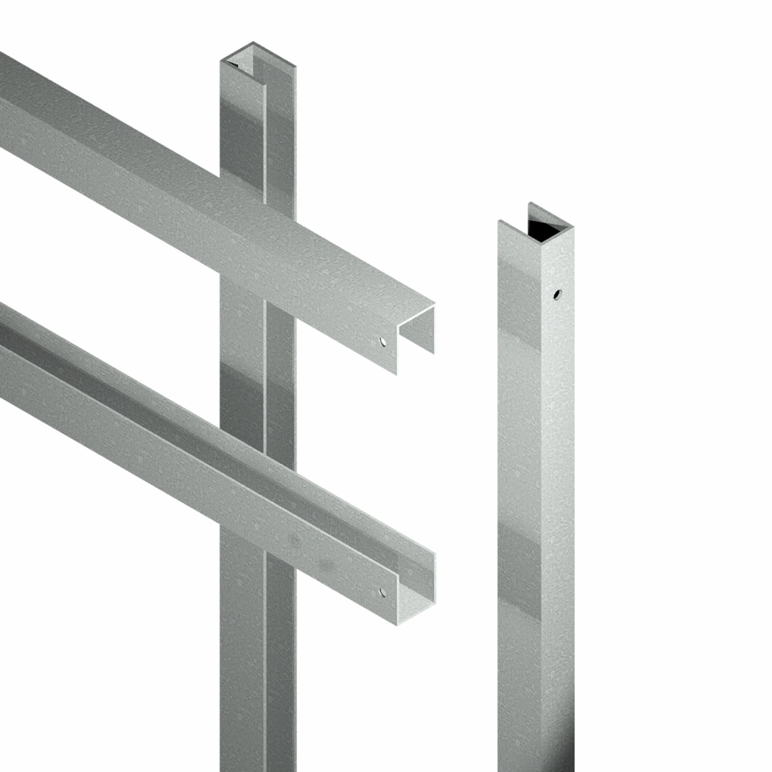 Detailansicht Mülltonnenverkleidung Artura WPC, schiefergraue Profile zum Einbetonieren.