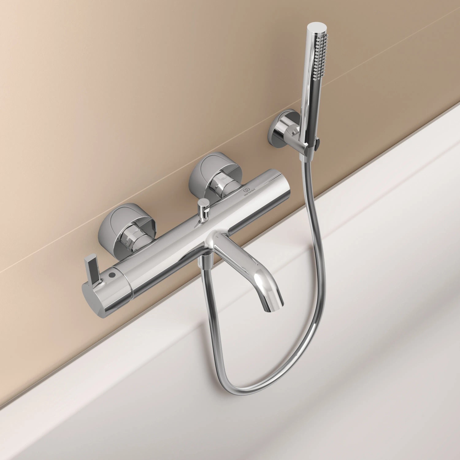 Ideal Standard Handbrause Idealrain Atelier in Chrom, Aufputz-Armatur für Badewanne.