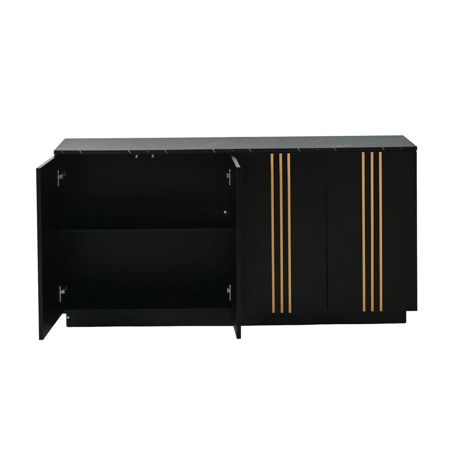 okwish Sideboard mit 4 Türen Verstellbaren Trennwänden Wohnzimmer 140x35x70cm Schwarz_9