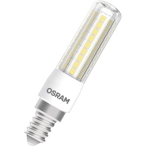 Osram LED-Lampe E14, T-Form, klar, dimmbar, 7,5W, warmweißes Licht.