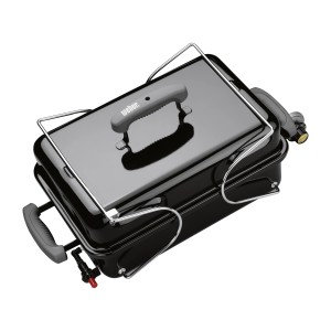 Schwarzer Weber Gasgrill Go-Anywhere mit 1 Brenner, ideal für Camping und unterwegs.