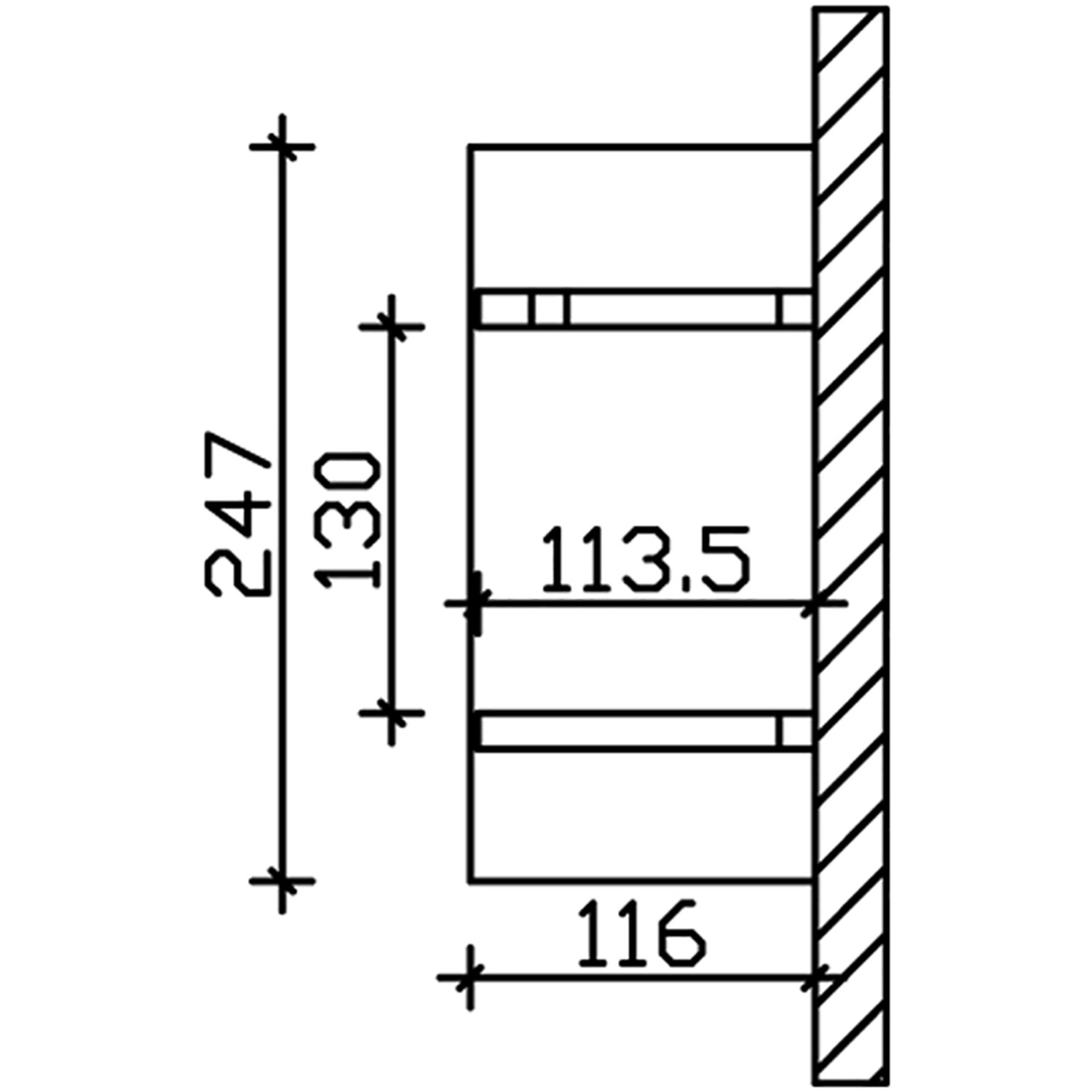 Technische Zeichnung: Skan Holz Vordach Siegen 3, Eiche hell lasiert, Maße 247x116 cm.