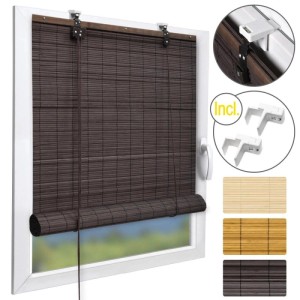 Braunes Bambusrollo Sol Royal SolDecor B86, 140x160cm, am Fenster mit Zubehör.