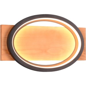 Moderne Trio LED Wandleuchte Barca, schwarz matt mit Holz, warmweißes Licht.