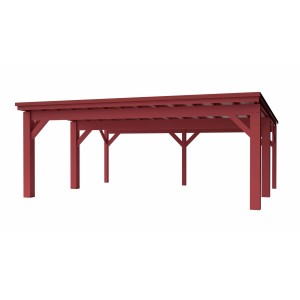 Holzbrüder Carport Ralf 42 in Oxidrot-Rot, Holzcarport mit Flachdach und stabilen Holzpfosten.