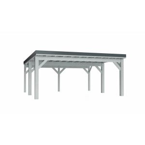 Holzbrüder Carport Ralf 36, weißes Holz, dunkelgraues Dach. Schneelast 250 kg/m².