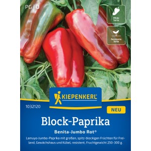 Kiepenkerl Block-Paprika Benita-Jumbo Rot mit großen, roten Früchten.