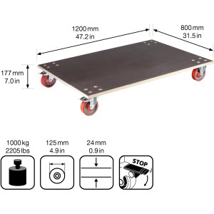 Wagner Transporthilfe, 1000 kg Tragkraft, 120x80 cm, mit Schwerlastrollen.